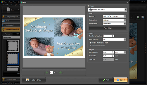 Save and print your collage