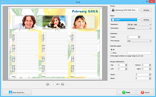 Print your custom calendar